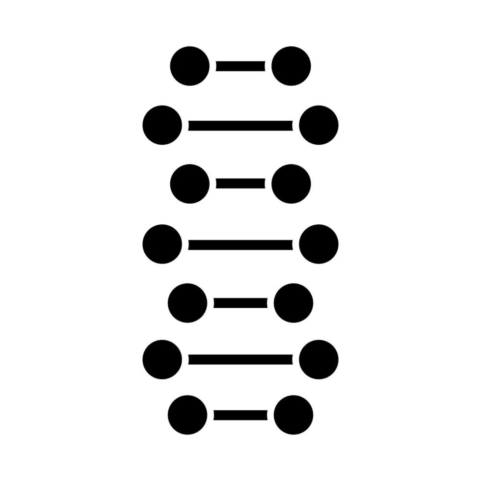 Icono de glifo de cadenas de espiral de adn. puntos conectados, líneas. desoxirribonucleico, hélice de ácido nucleico. cromosoma. Biología Molecular. codigo genetico. símbolo de silueta. espacio negativo. vector ilustración aislada