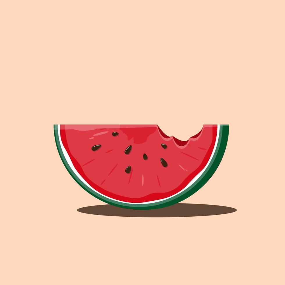 Ilustración de vector de rebanada de sandía mordida, adecuada para elementos de diseño sobre verano, comida sana, nutrición, salud, etc.