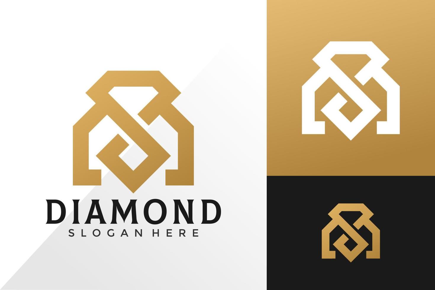 Plantilla de vector de diseño de logotipo de diamante de letra m de lujo