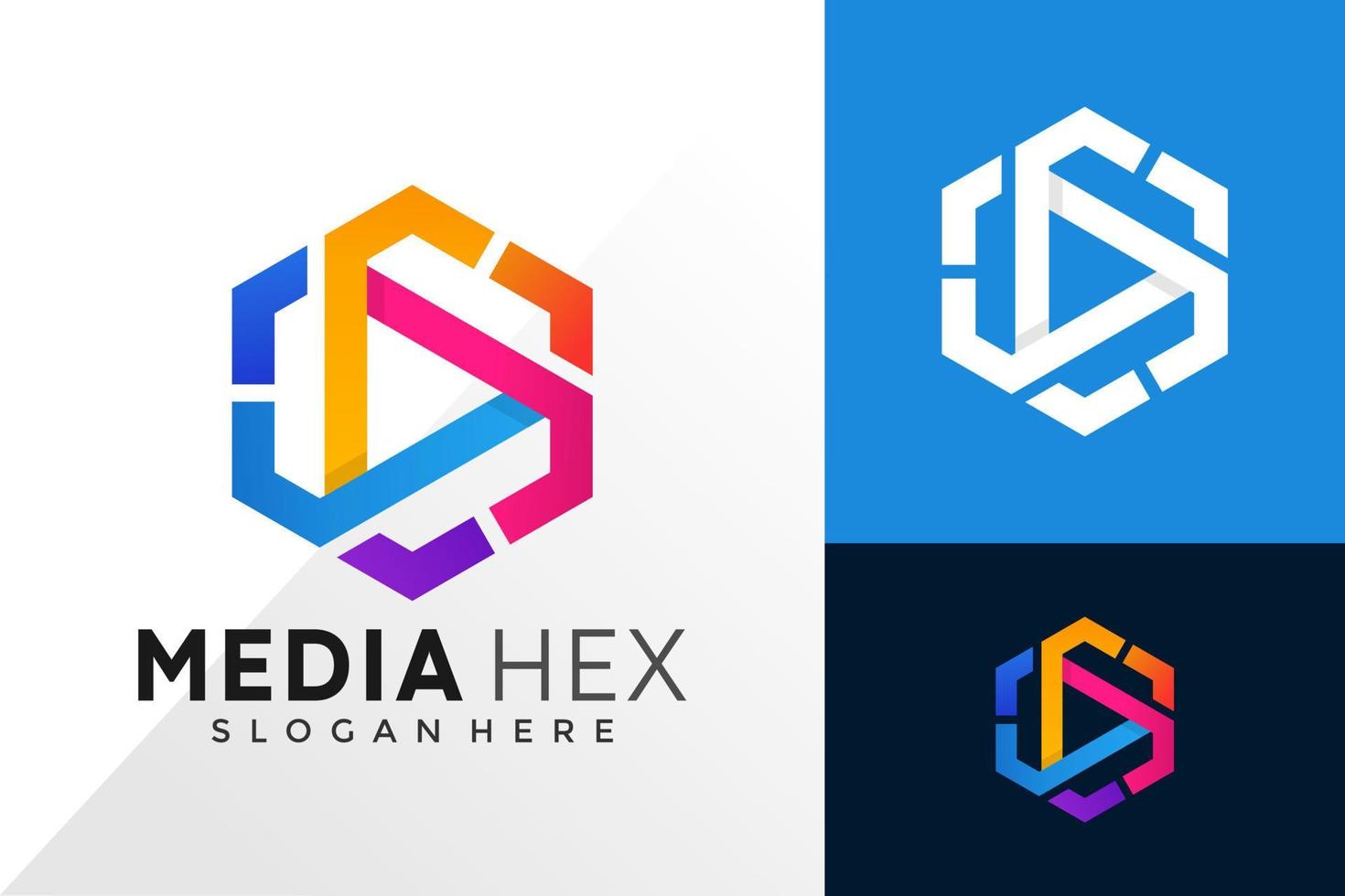 Hexa media play Logo Design Vector Template