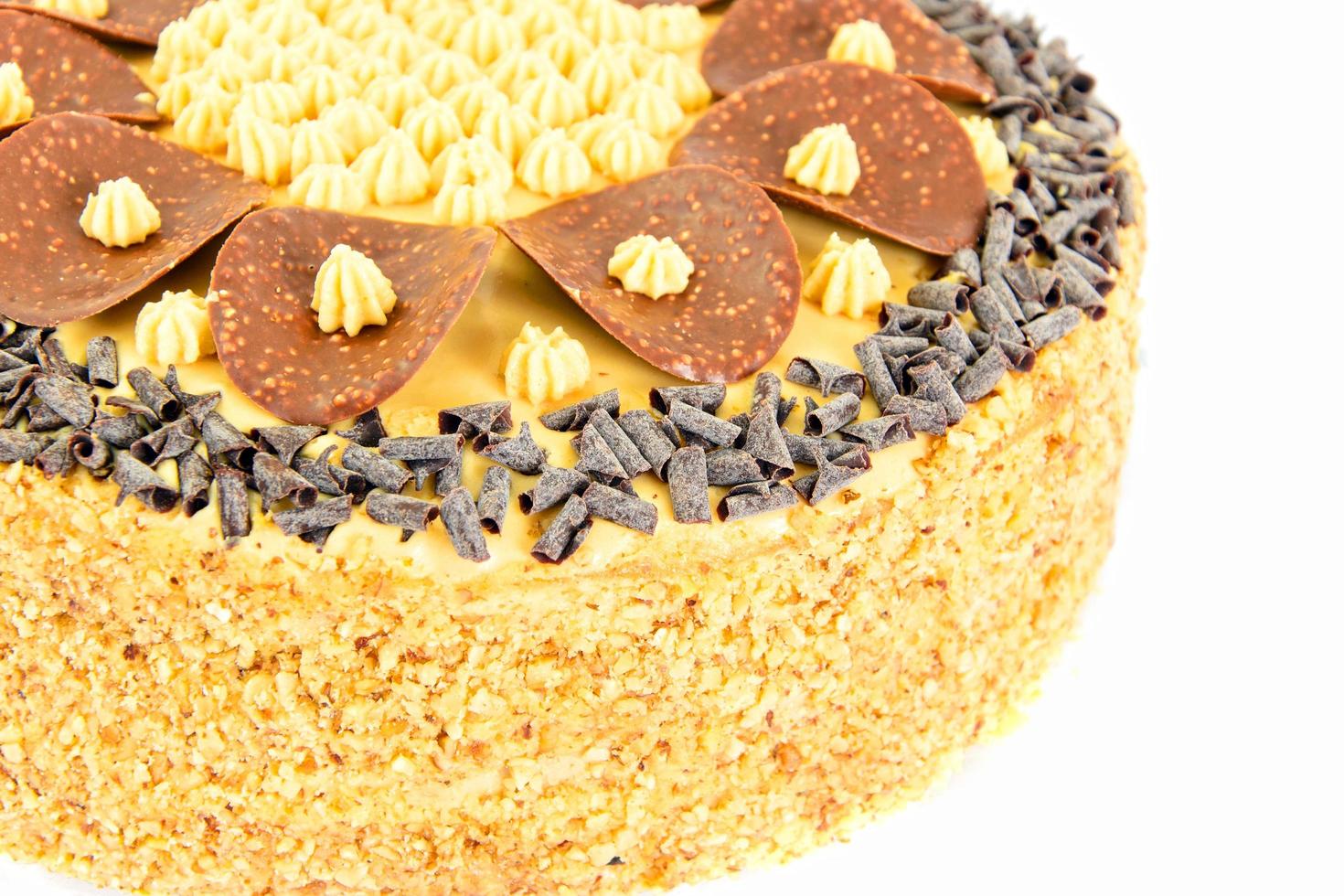 Delicious Honey Cake Decorated with Chocolate. photo