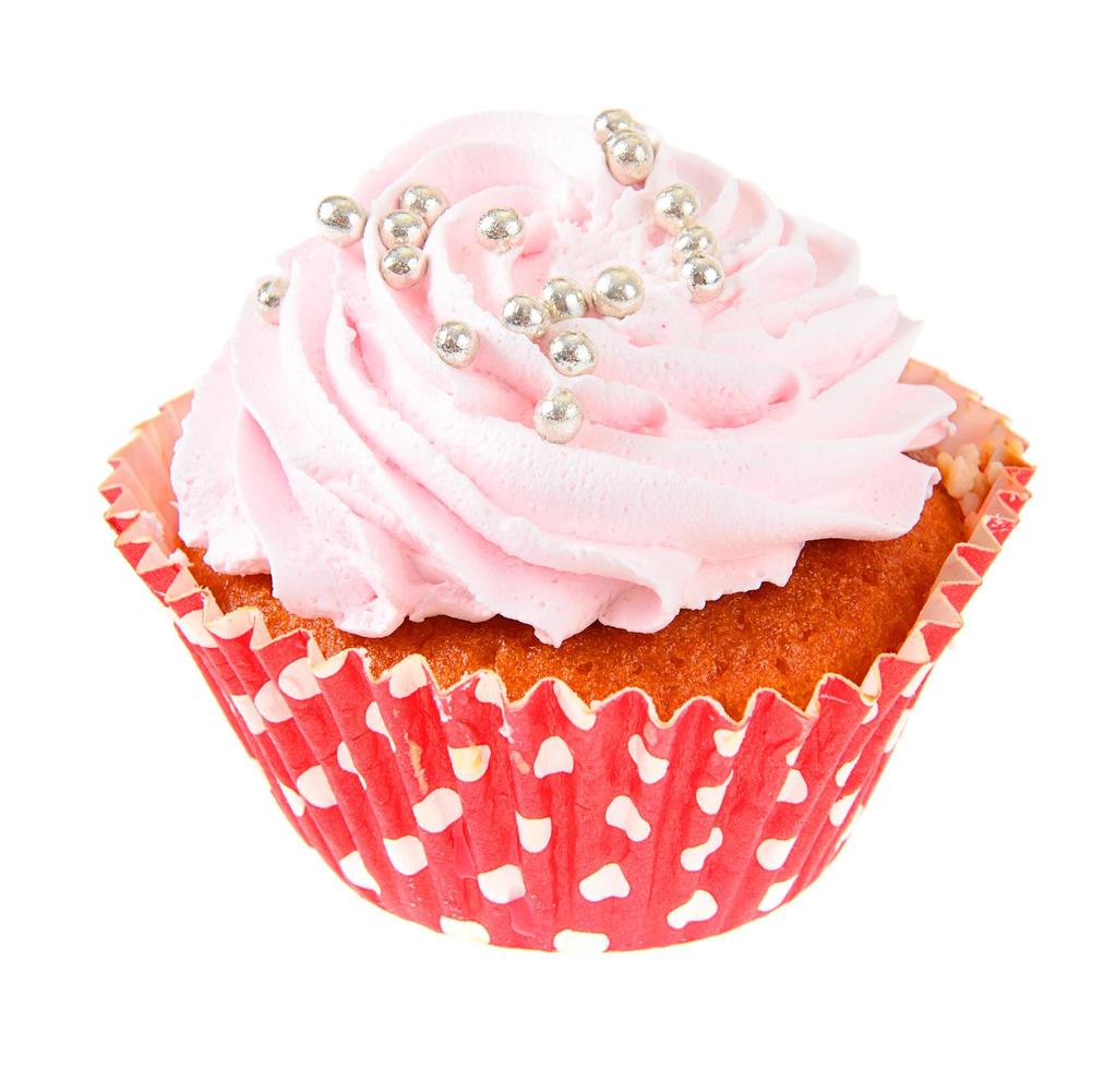 Cake with Cream, Cupcake on White Background. photo