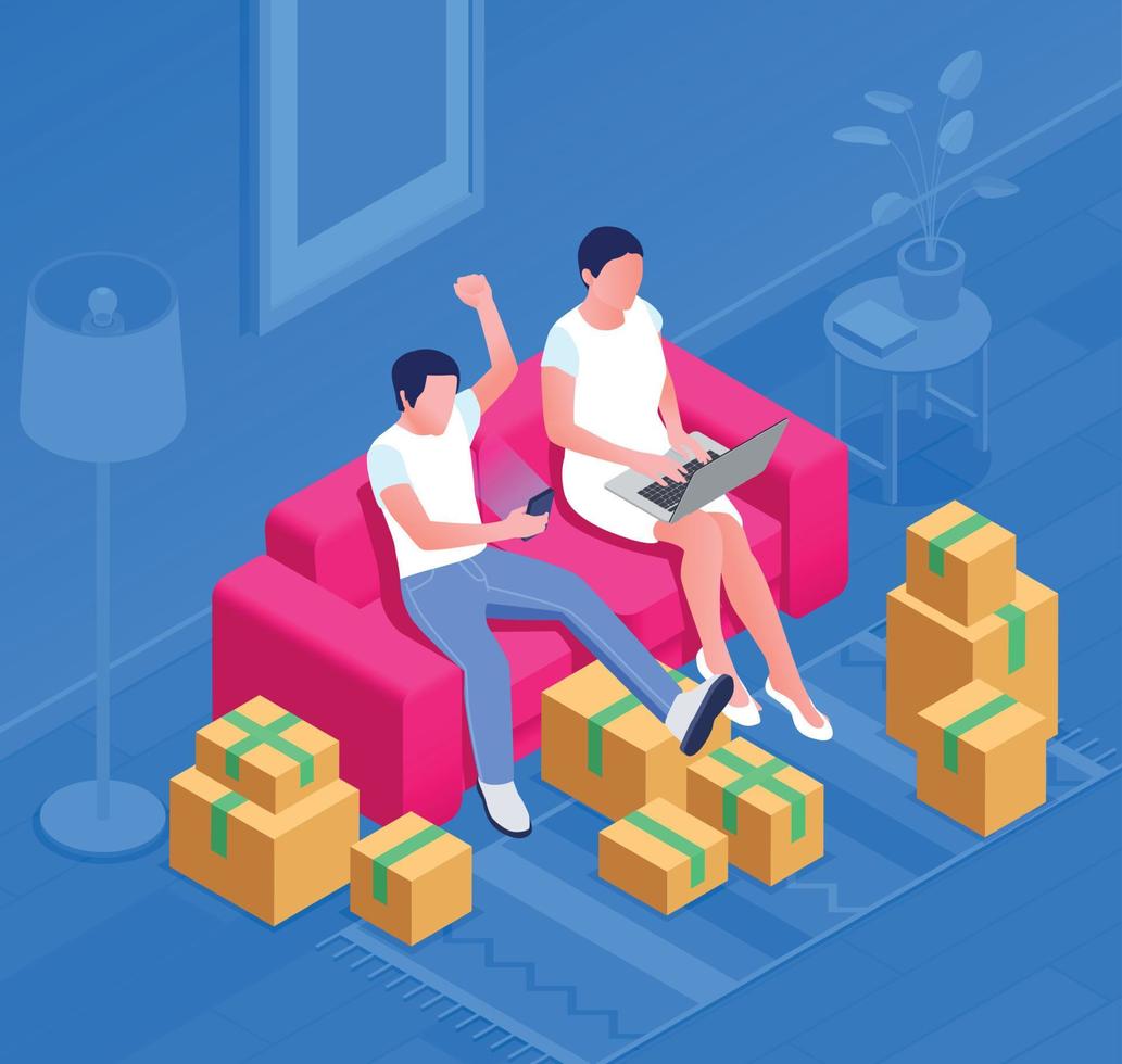 Shopping On Sofa Composition vector