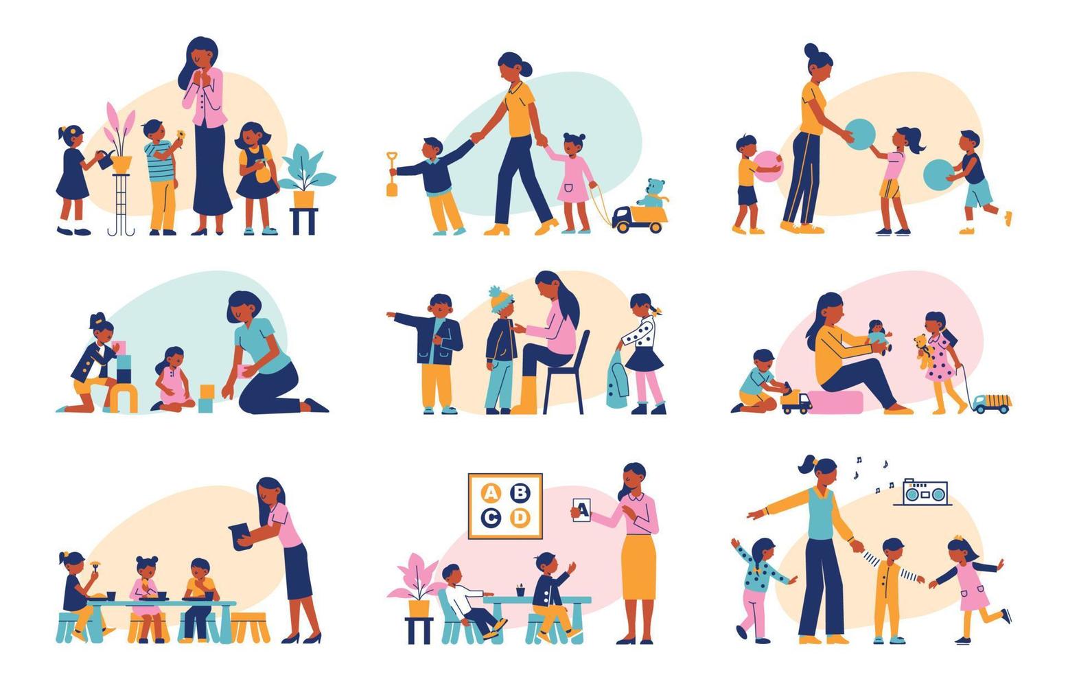 Kindergarten flat set vector