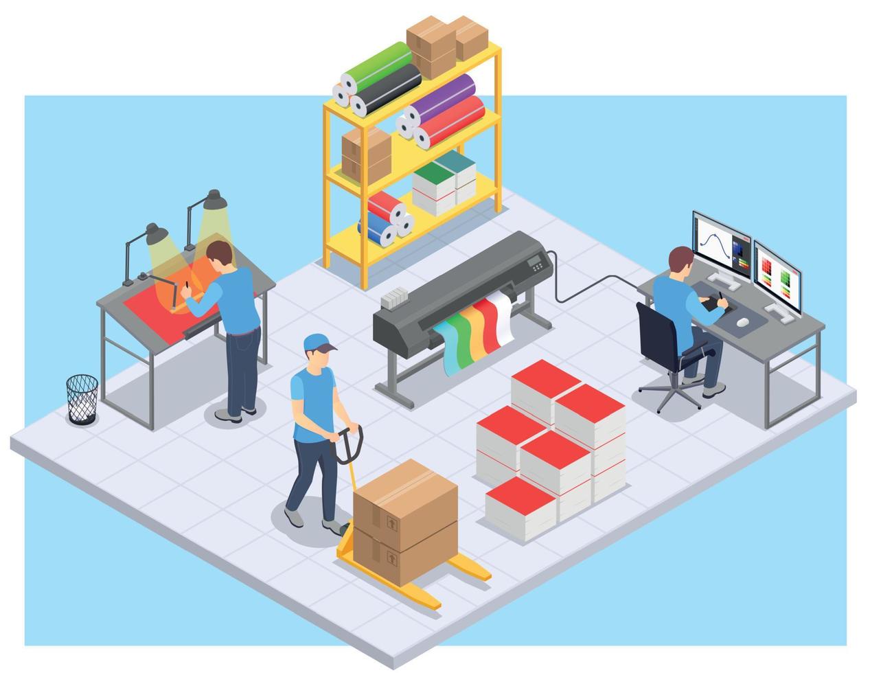Printing House Isometric Composition vector