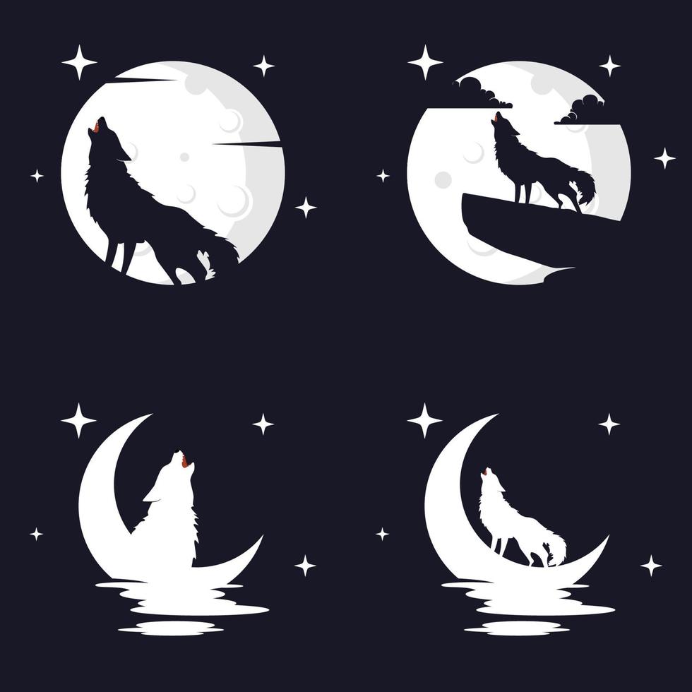 Illustration Vector Graphic of Wolf with Moon Background. Perfect to use for T-shirt or Event