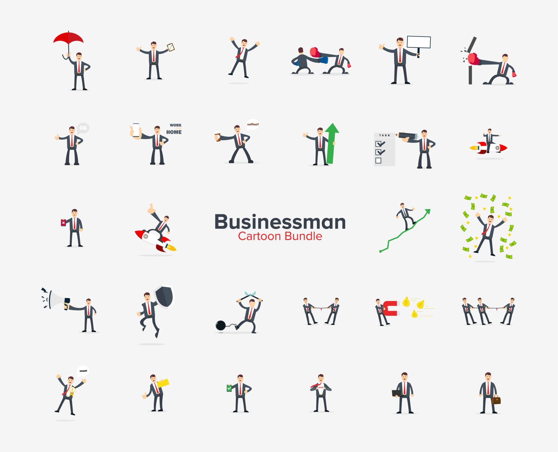 Illustration Batch Vector Graphic of Cartoon Businessman . Bundle. Set 4438959 Vector Art at