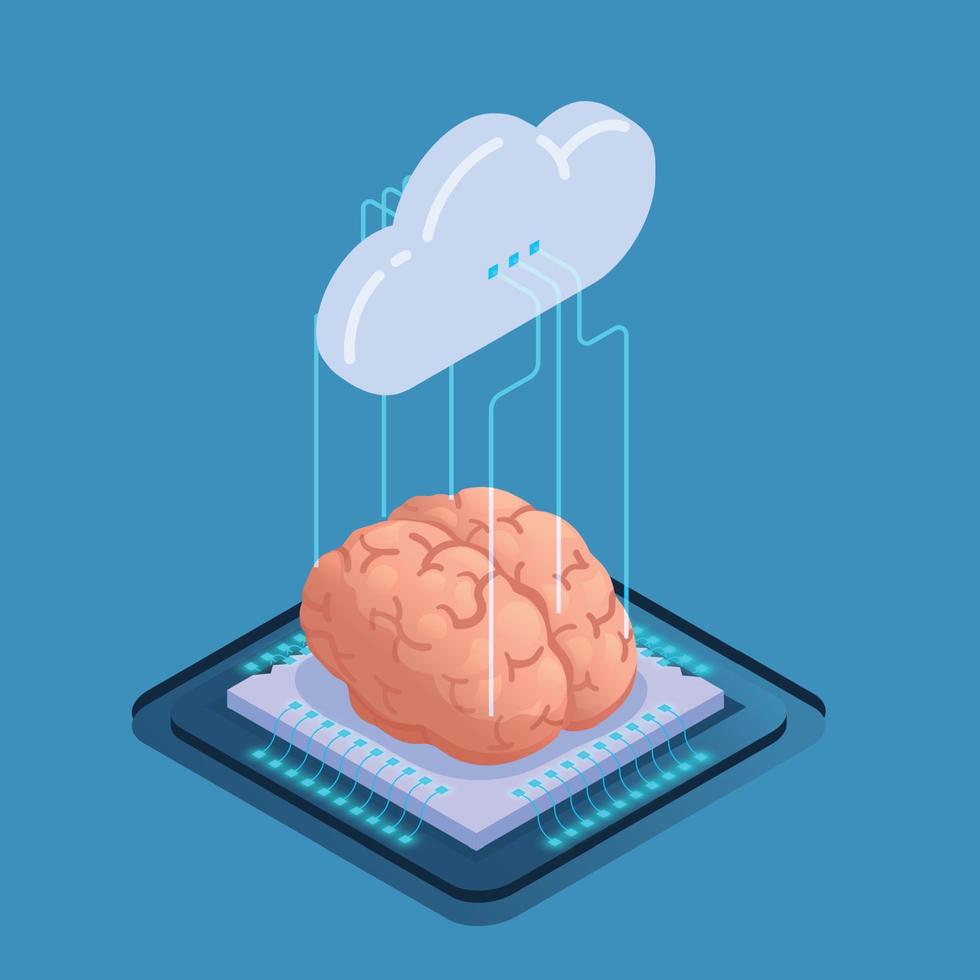 Isometric Brain Chip Composition vector