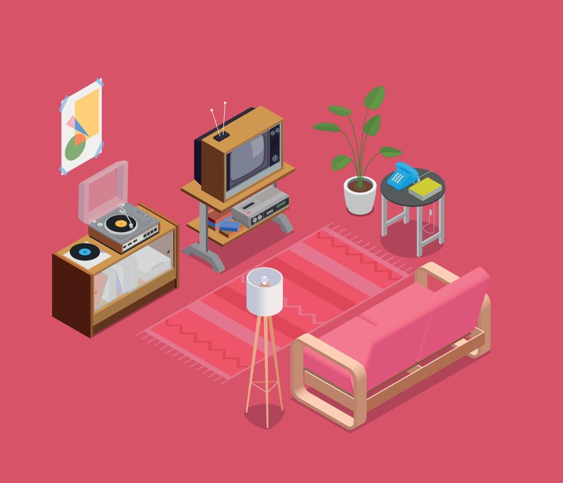 Retro Devices Isometric Concept vector