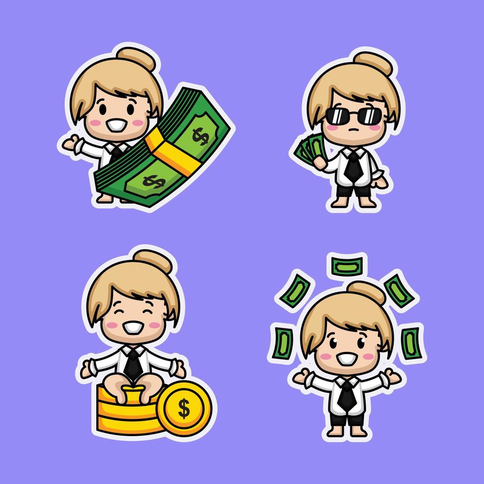 Set of cute usiness woman rich loves money vector