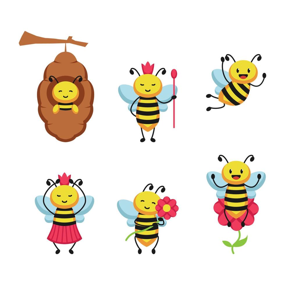 Set of cute bee vector mascot design