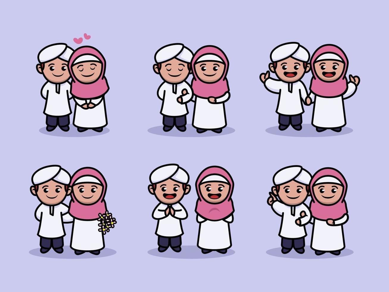 Set of cute couple Muslim romantic vector