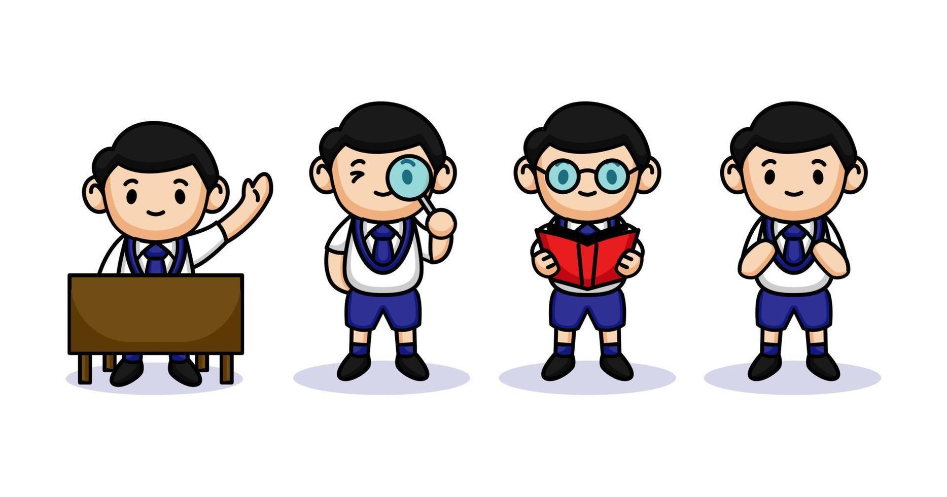 Set of cute kids with student uniform vector