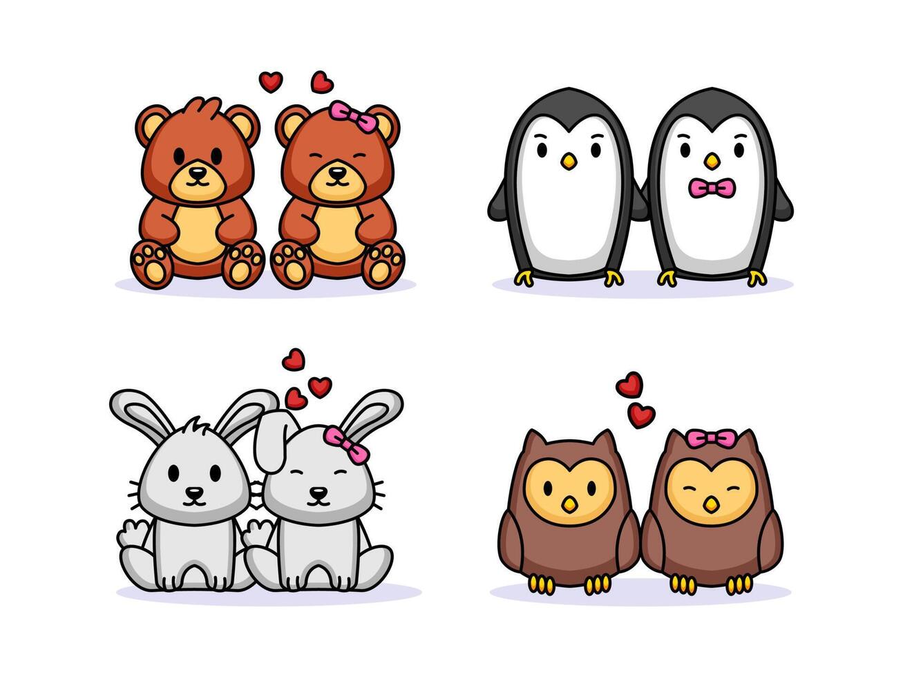 Set of cute couple animal Valentine Day vector