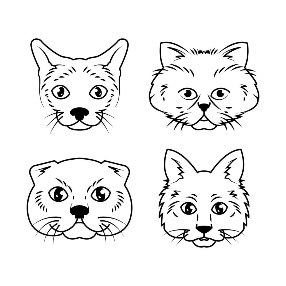 Set of cat head outline logo design vector