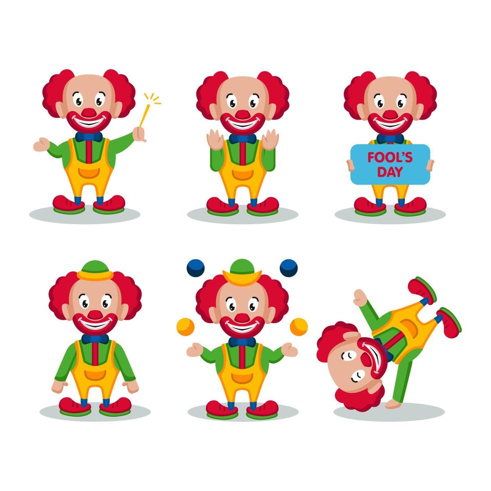 conjunto de linda mascota payaso del día de foll de abril vector