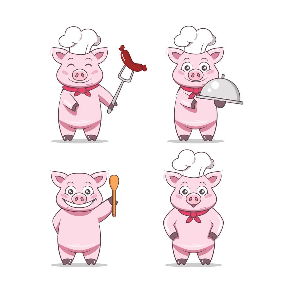 Conjunto de plantilla de vector de ilustración de diseño de mascota de cerdo
