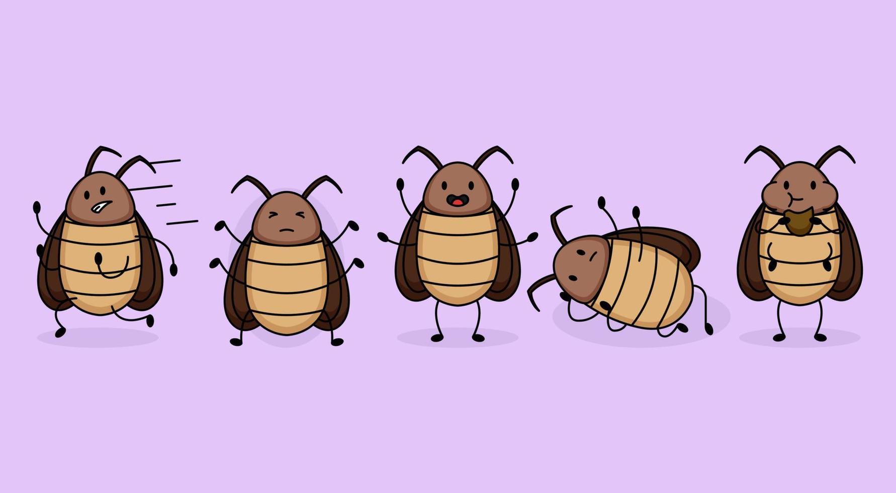 conjunto de lindo diseño de mascota de cucaracha insecto vector