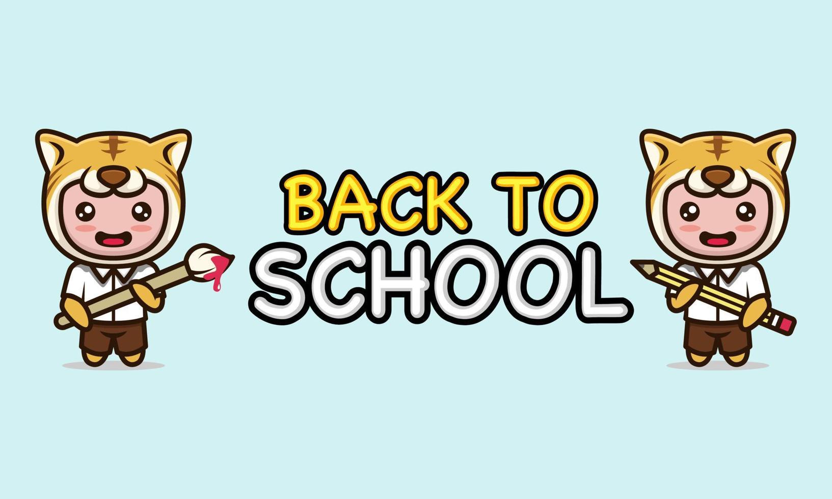 Cute kid with tiger costume in back to school banner design vector