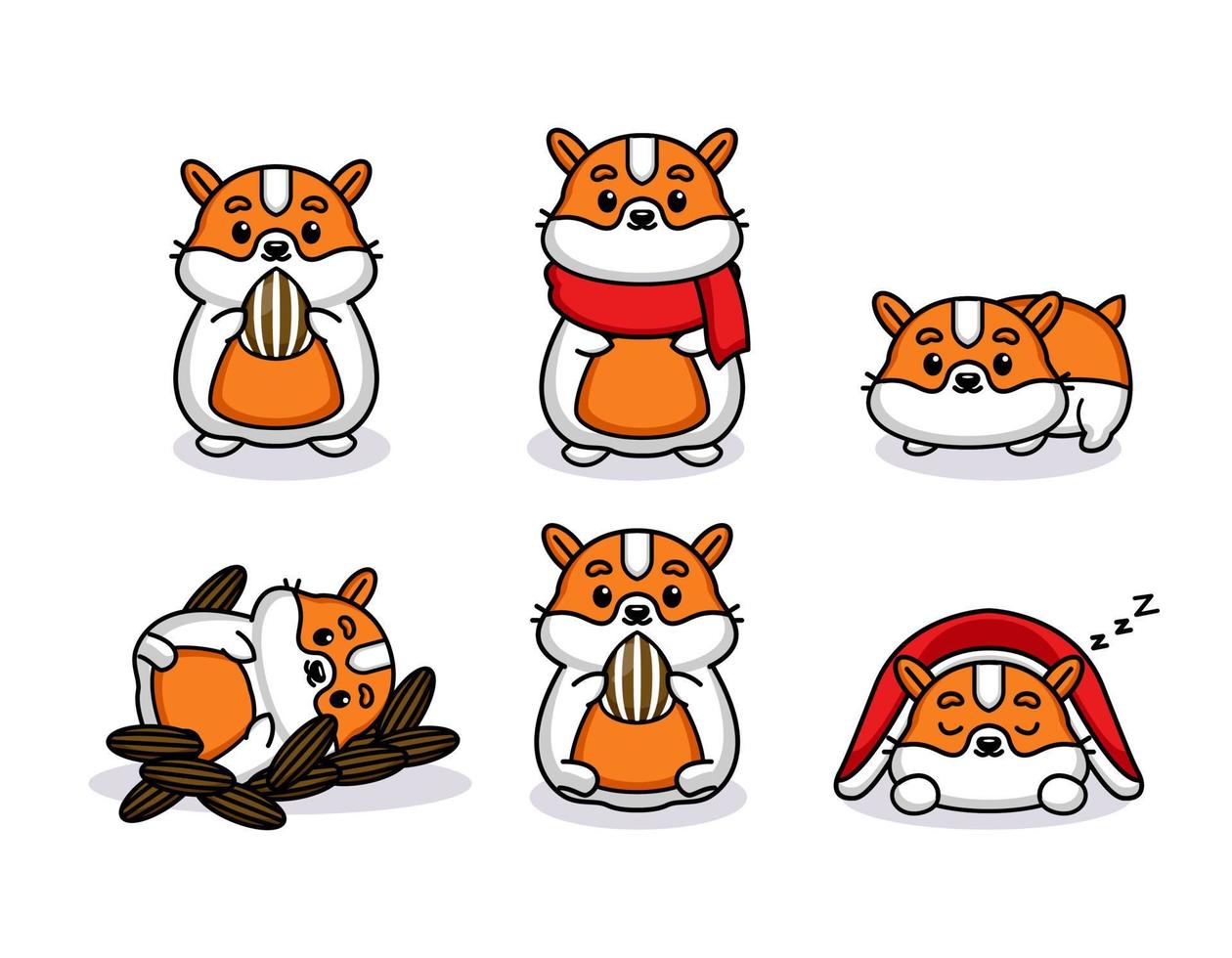 Set of cute hamster with sun flower seeds vector