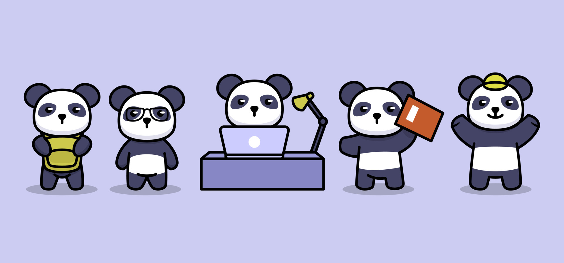 Set of cute nerd panda student mascot 4439349 Vector Art at Vecteezy