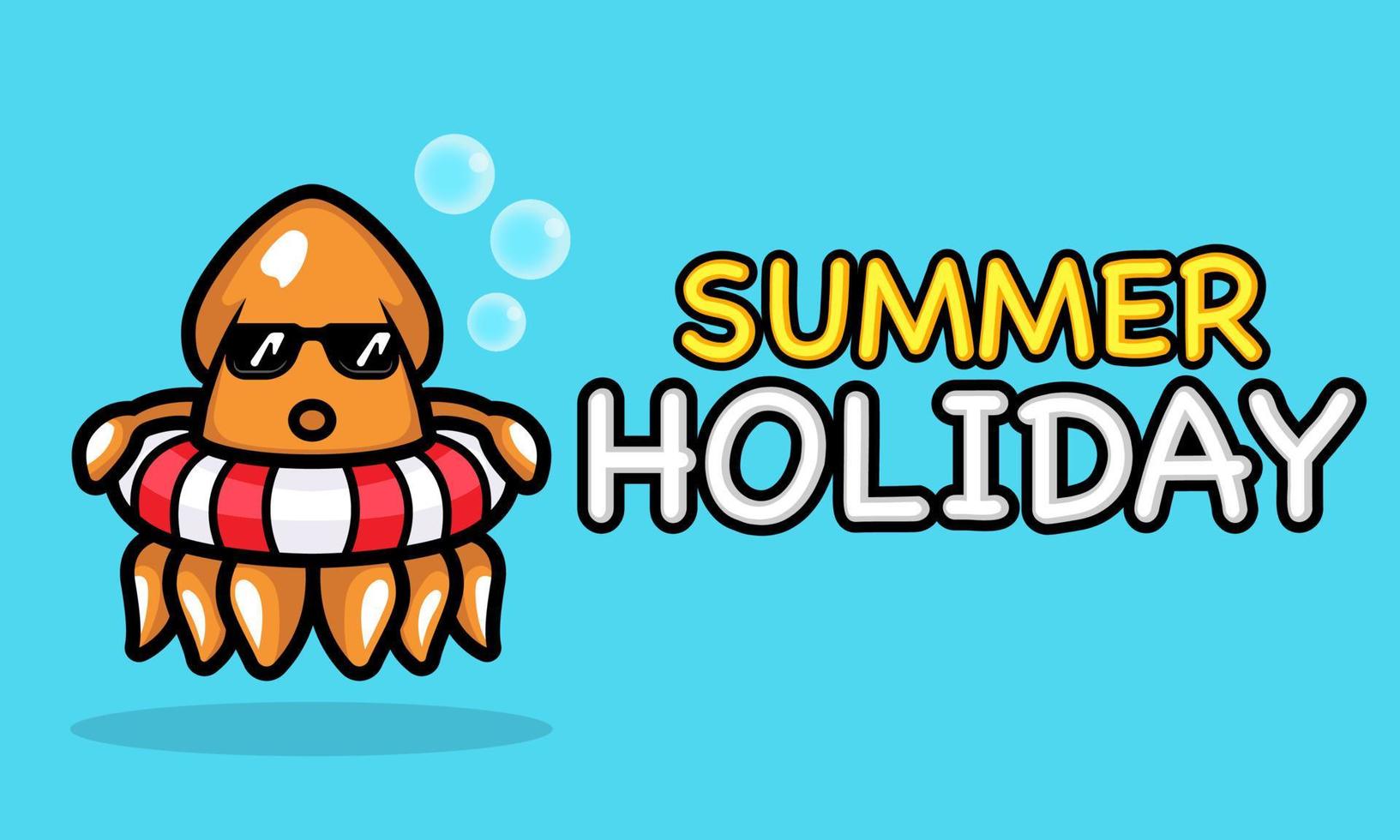 Cute squid in the beach summer holiday banner vector