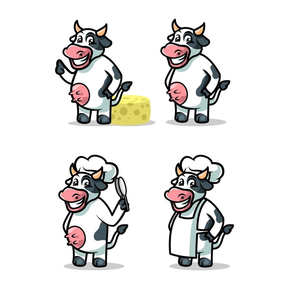 Plantilla de diseño de vector de ilustración de mascota de vaca con fondo blanco