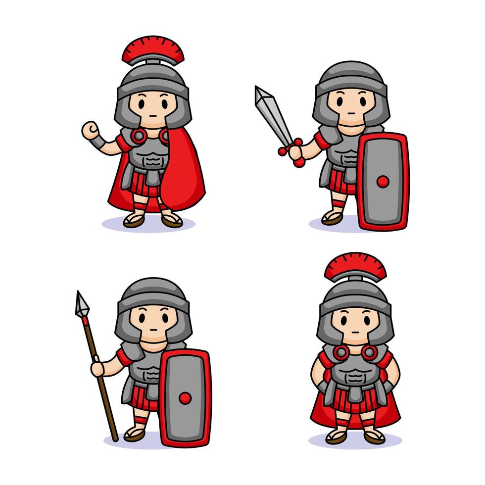 set of cute kids with roman legion costume vector
