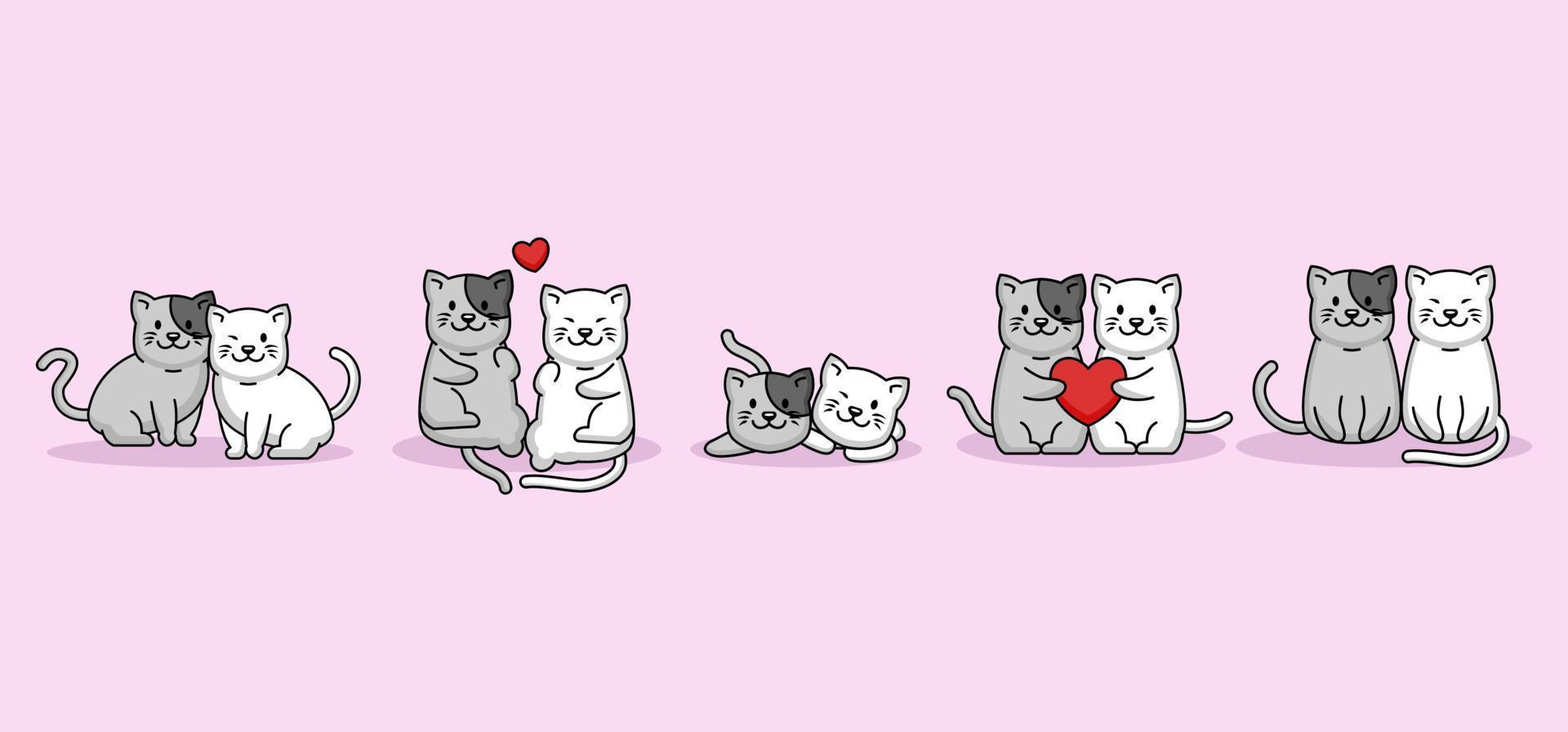 conjunto de linda pareja de gatos aman en el día de san valentín vector