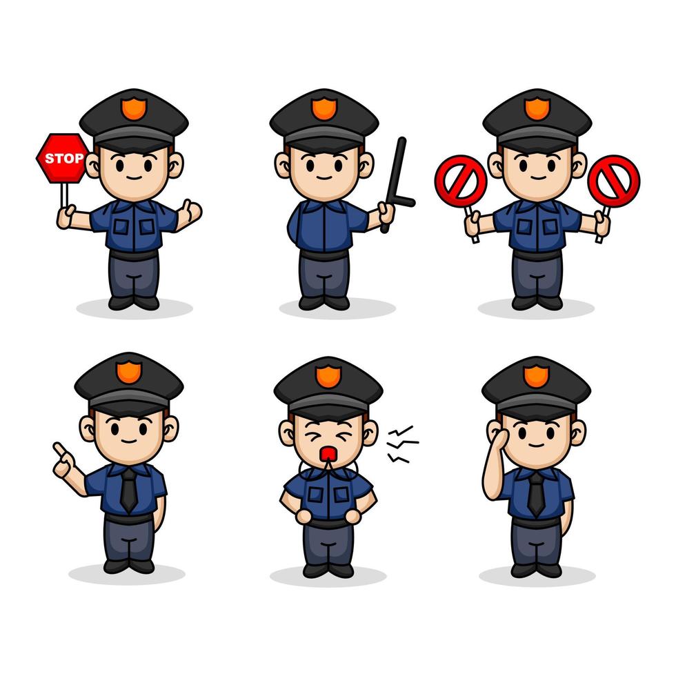 Set of cute kids with police costume mascot design vector
