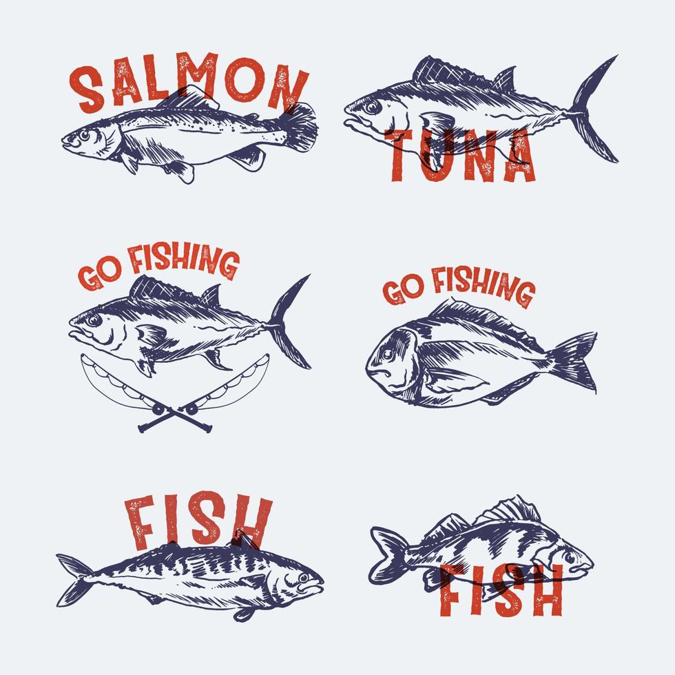 conjunto de diseño de etiqueta de logotipo de pez retro vector