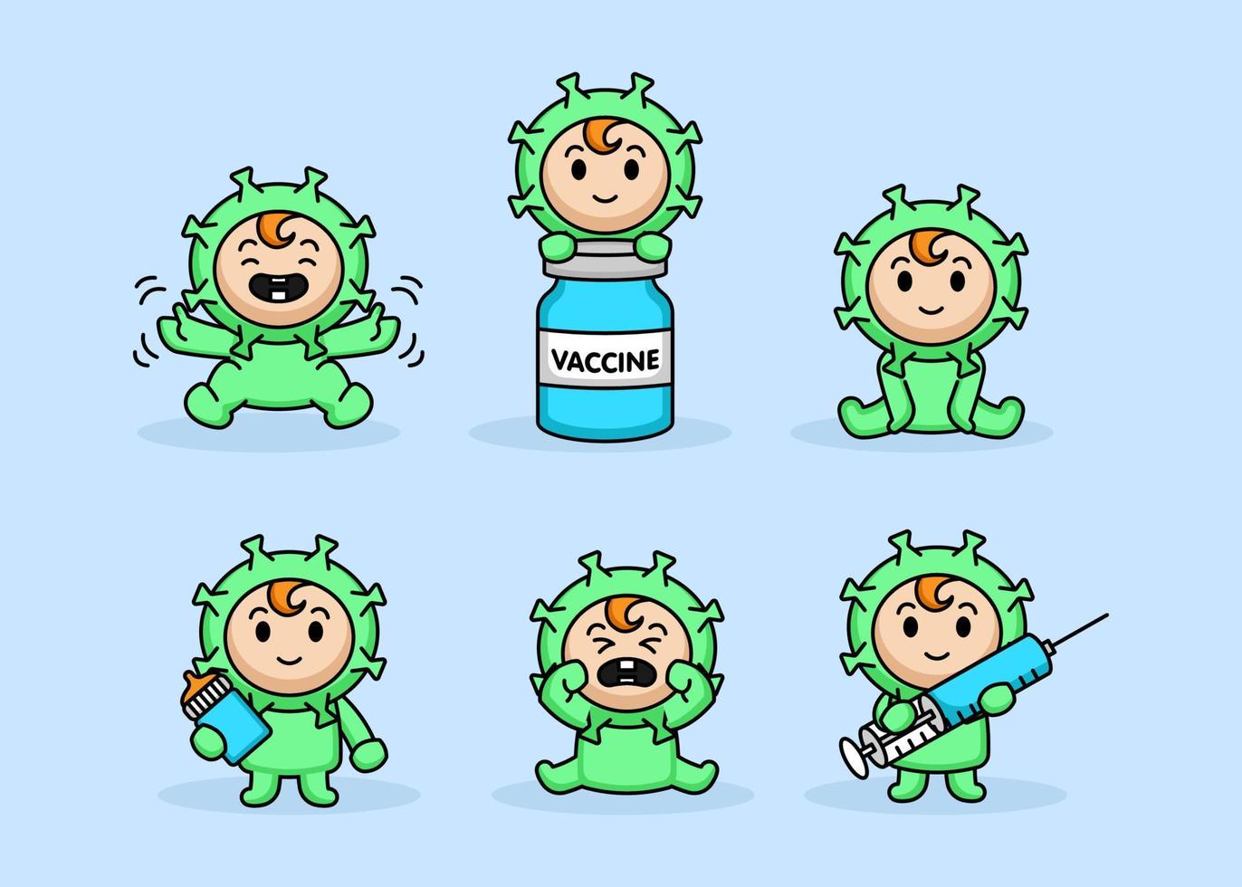 Set of cute baby in Covid-19 virus costume vector