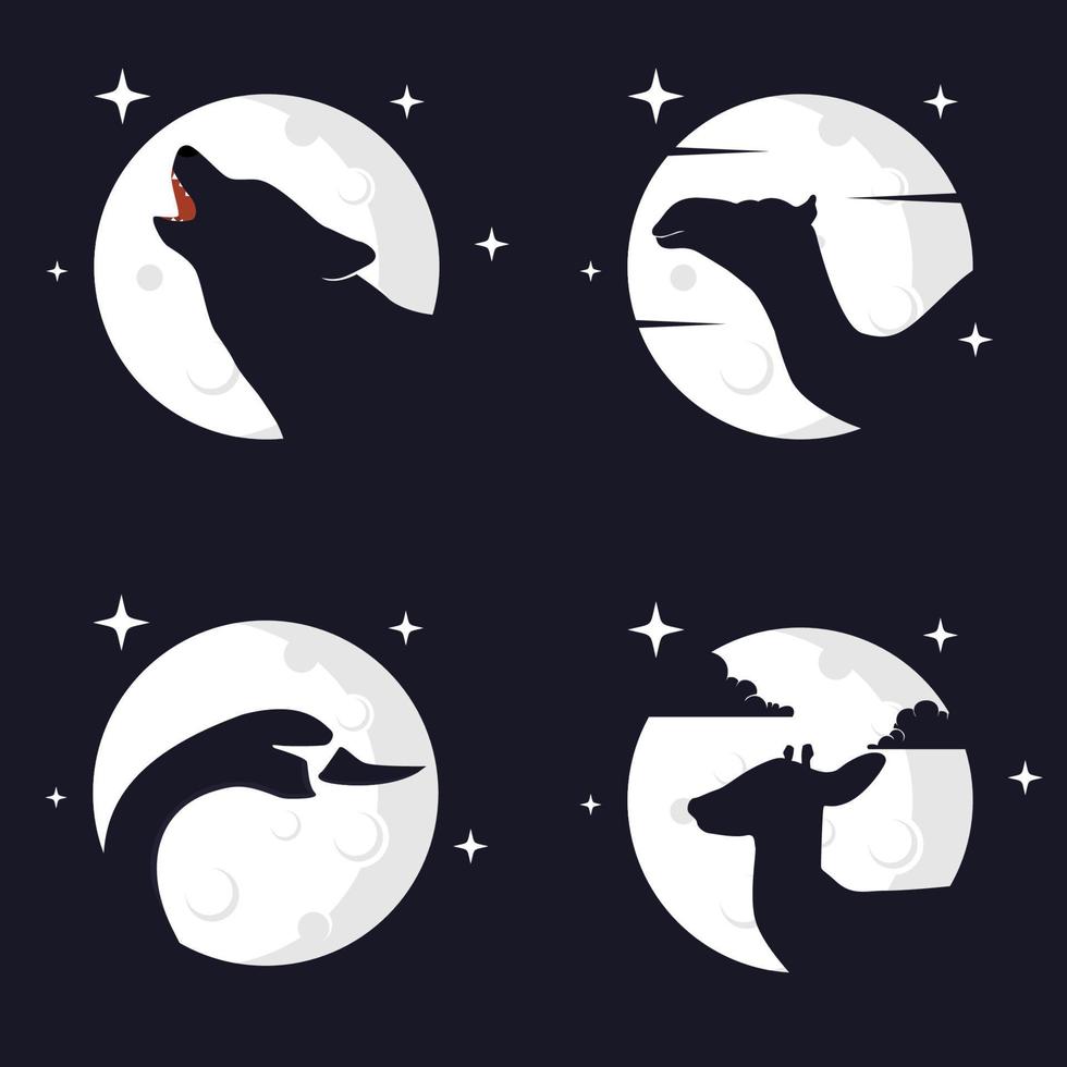 Illustration Vector Graphic of Animal with Moon Background. Perfect to use for T-shirt