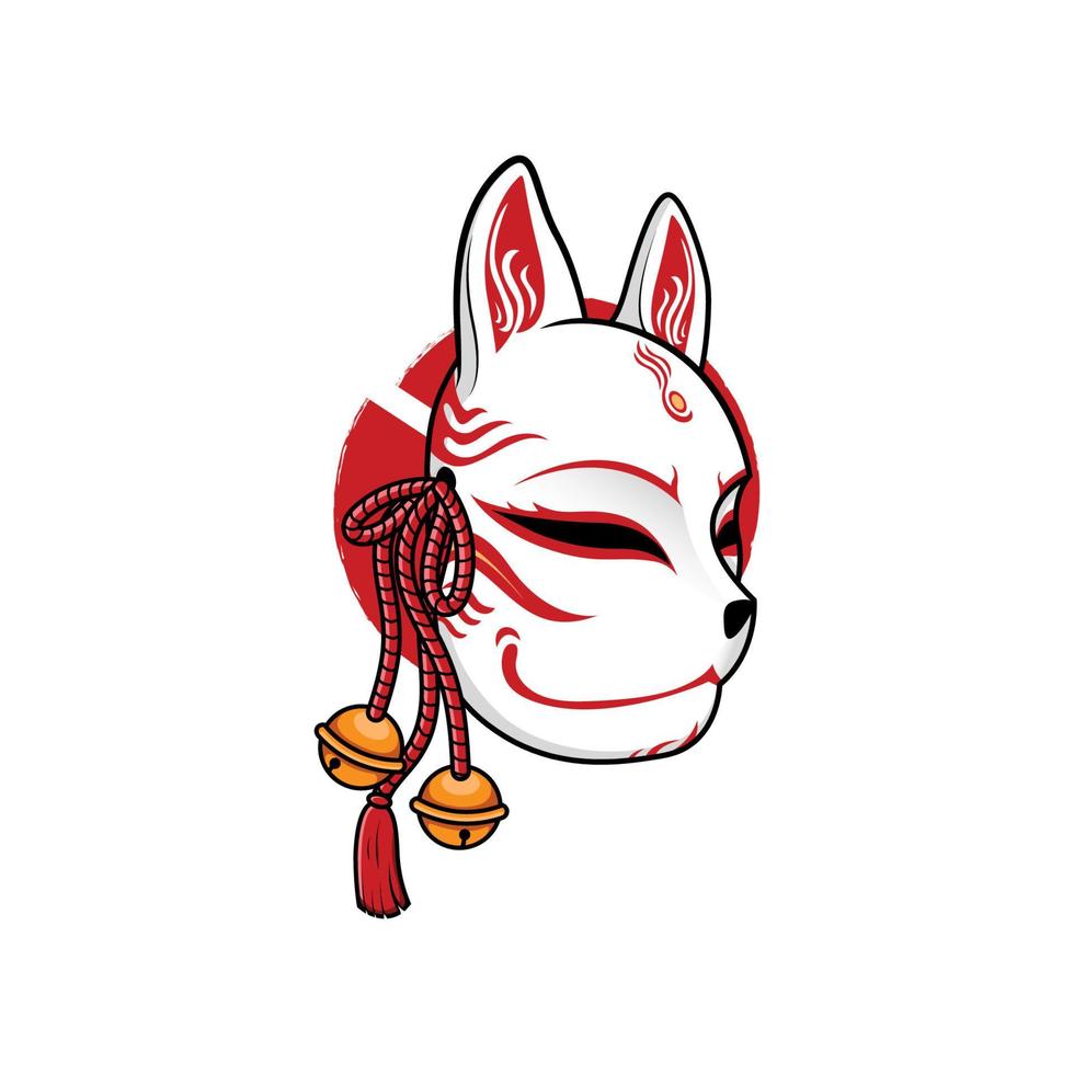 Traditional japanese kitsune mask vector icon illustration isolated on  white background. Flat cute cartoon style kitsune mask. Sticker vector art  kitsune fox mask. Kitsune in simple minimal style Stock Vector