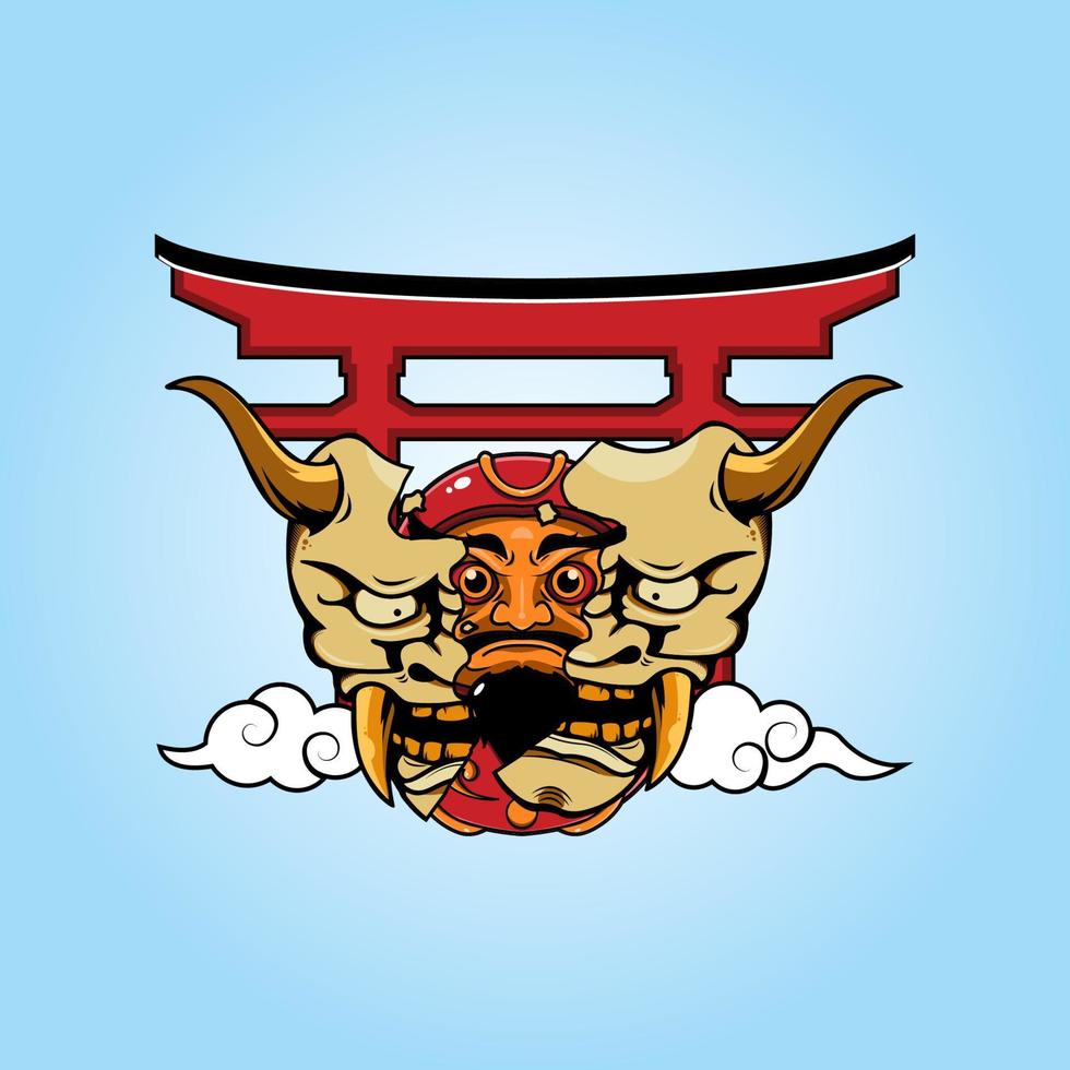 Daruma and oni mask illustration vector