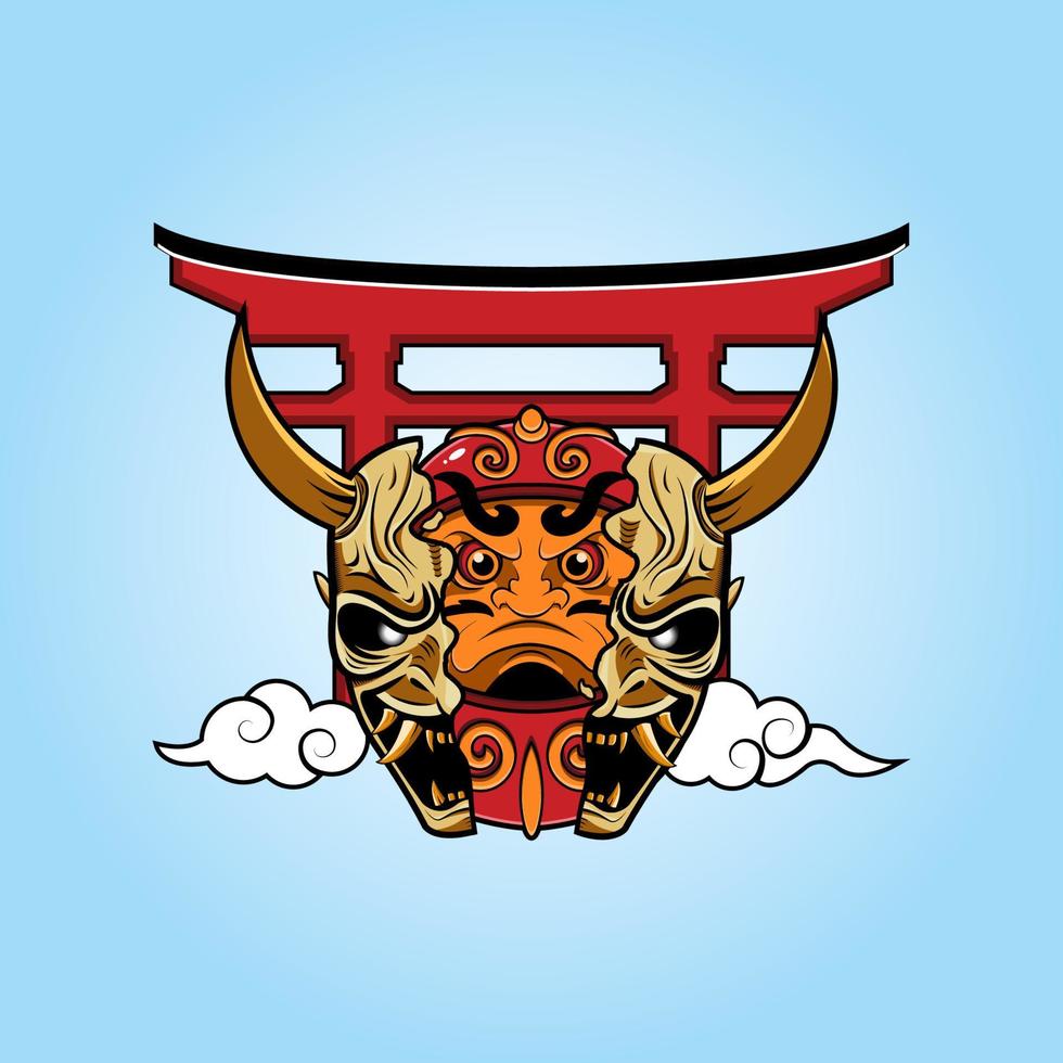 Daruma and oni mask illustration vector