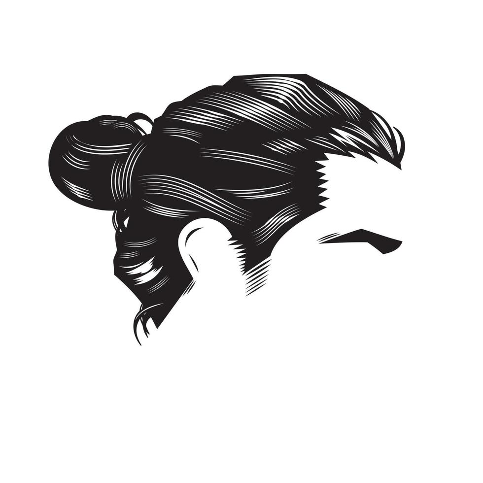 Man face with vintage hairstyles Bun Undercut vector line art