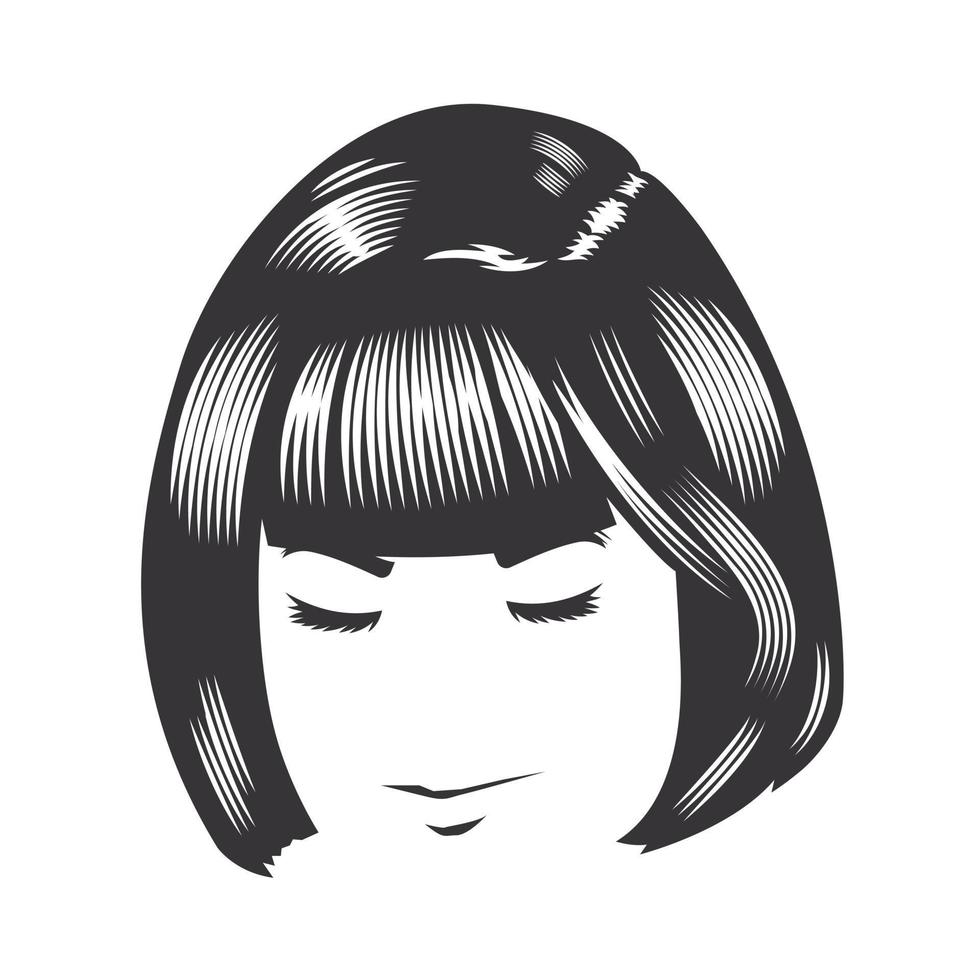 Rostro de mujer con peinados vintage para ilustración de arte de línea de vector de pelo corto.