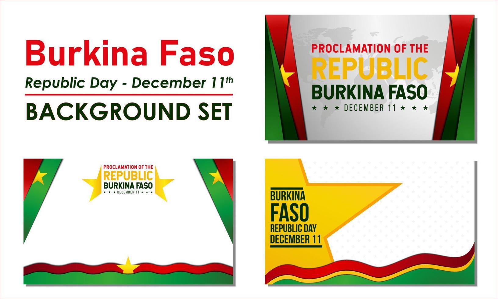 Proclamation of the Republic Day in Burkina Faso Background. December 11. Template for banner, greeting card, or poster. With star, anchor icon, and national flag. Premium vector illustration