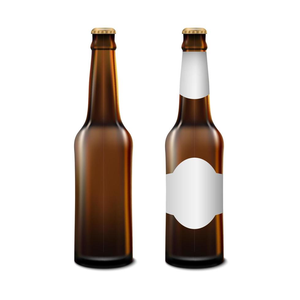 Plantilla de maqueta de botella de cerveza de vista frontal realista aislada en fundamento blanco, ilustración vectorial vector