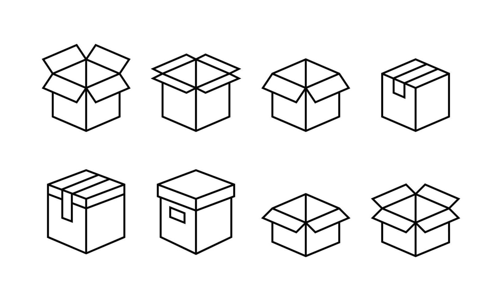 conjunto de iconos contorneado de caja abierta. Adecuado para elementos de diseño de objetos industriales, carga y embalaje de entrega. vector