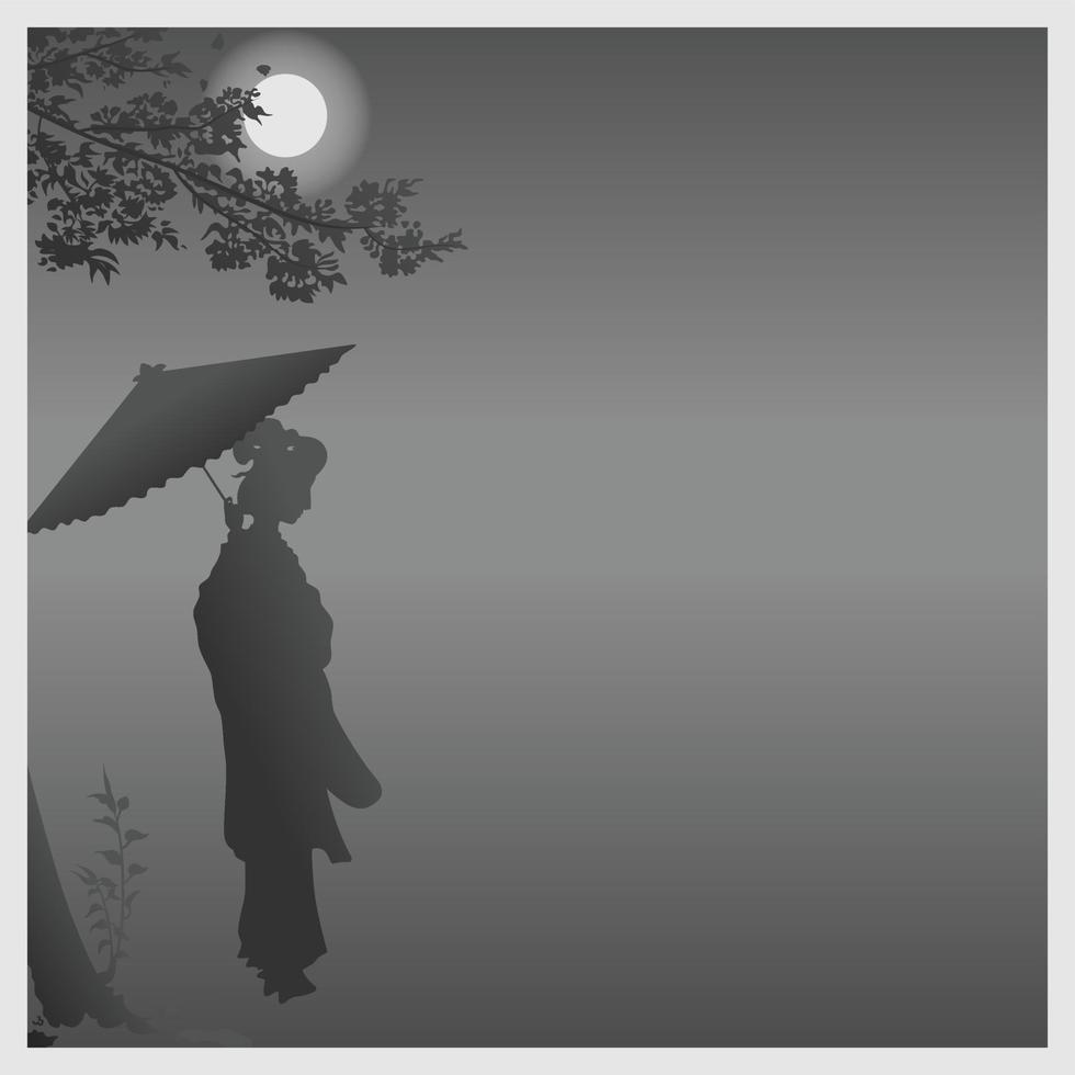 Beauty with an umbrella in the moonlight vector