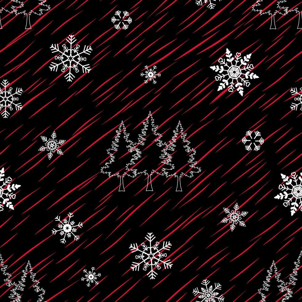 Winter seamless pattern with snowflakes on red lines background vector