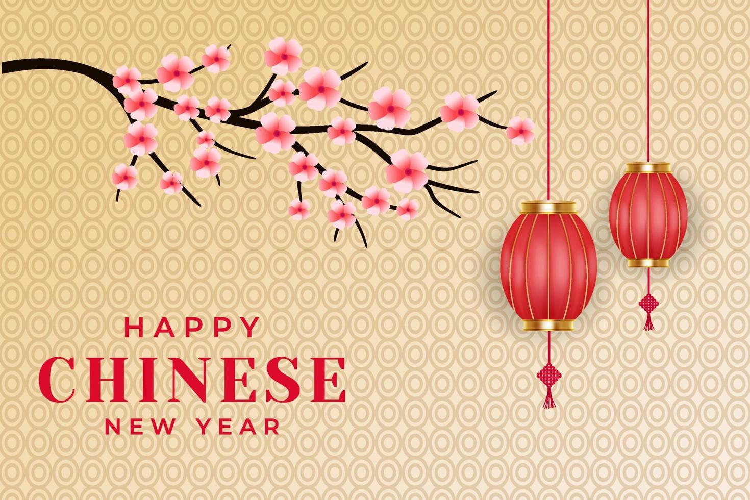 Fondo de feliz año nuevo chino con flor de sakura y linternas. diseño de vector de año nuevo chino