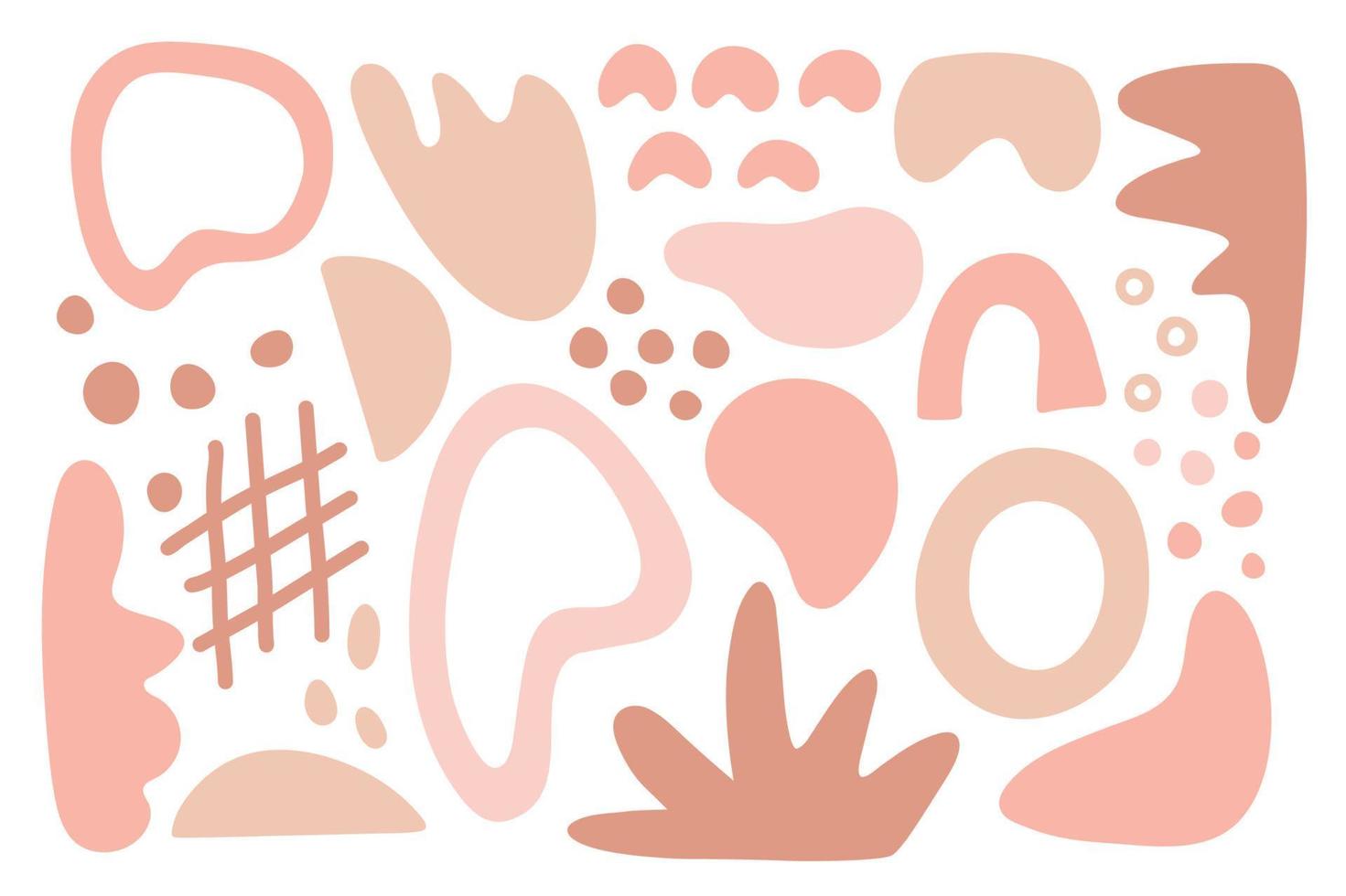 conjunto de formas orgánicas abstractas en colores pastel. elementos de diseño de color rosa y beige aislados sobre fondo blanco. ilustración de dibujado a mano de vector plano. perfecto para redes sociales, tarjetas, decoraciones.
