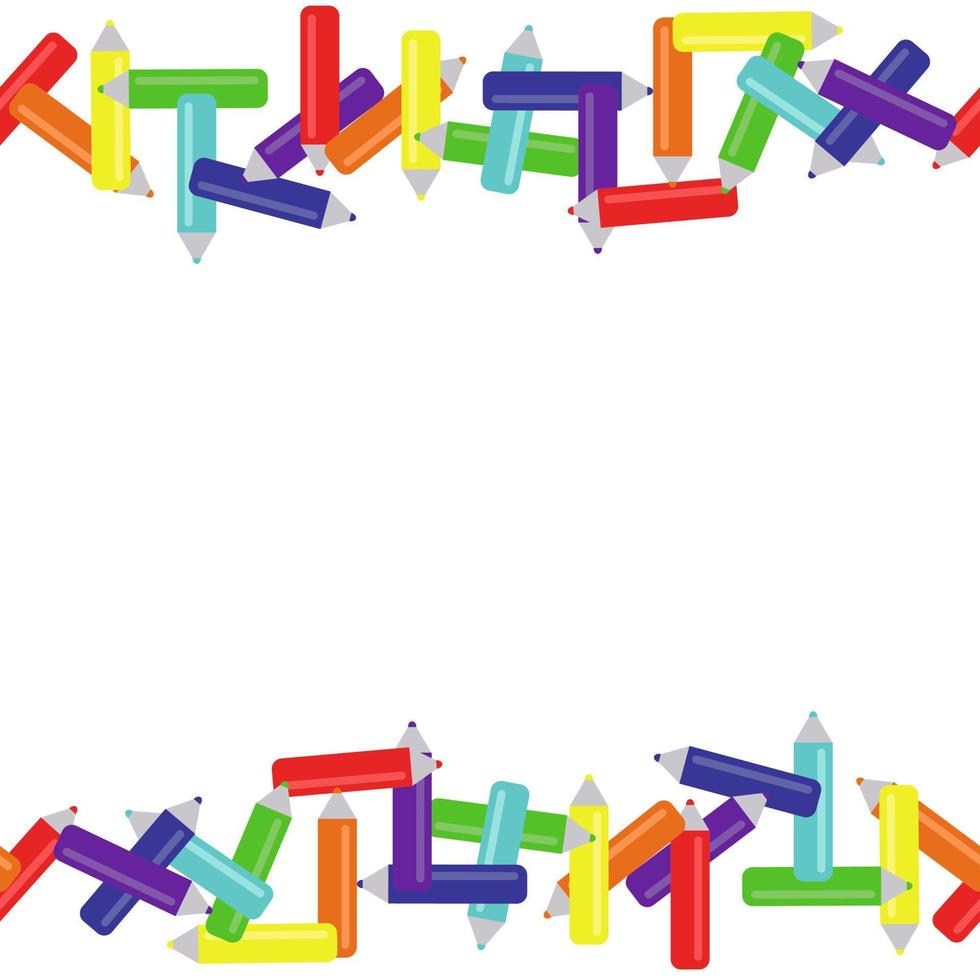 Colorful pencil horizontal borders in flat style, rainbow pencil frame vector