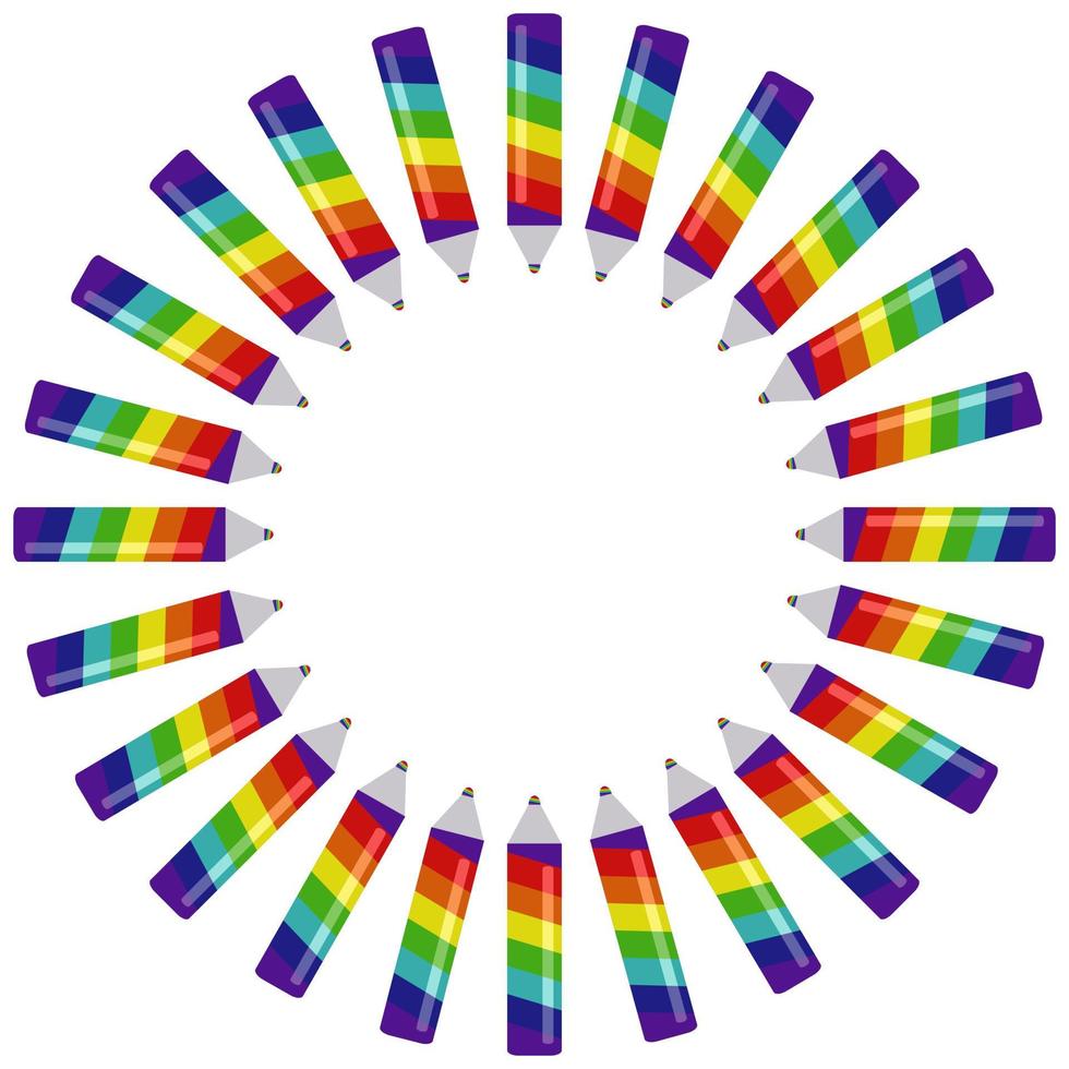 Round rainbow pencil frame, decorative element of creative seven color elements vector