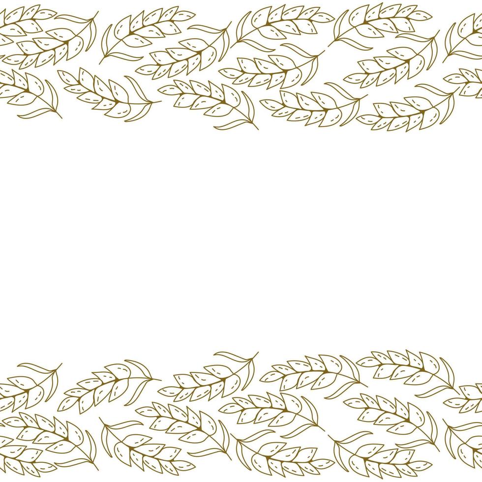 Decorative border of brown outline spikelets, frame in the form of two horizontal stripes of grain vector