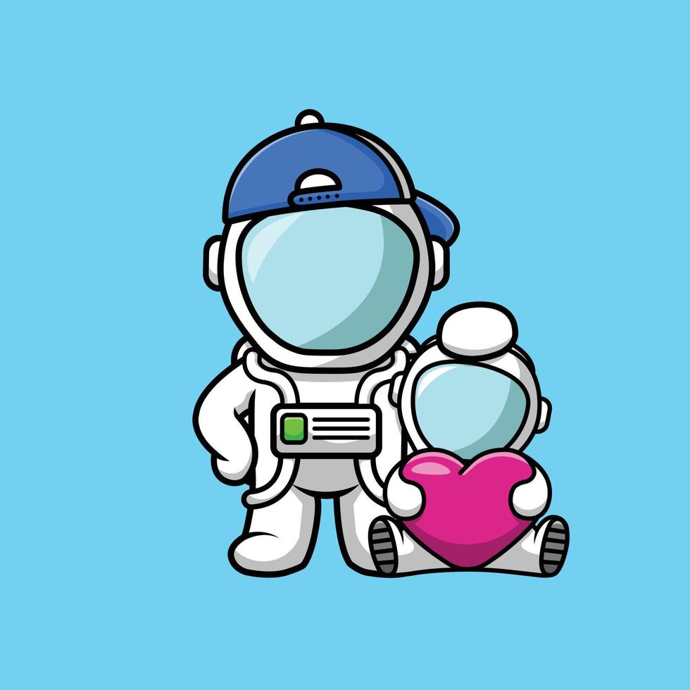 Cute Astronaut With Baby Astronaut Cartoon Vector Icon Illustration