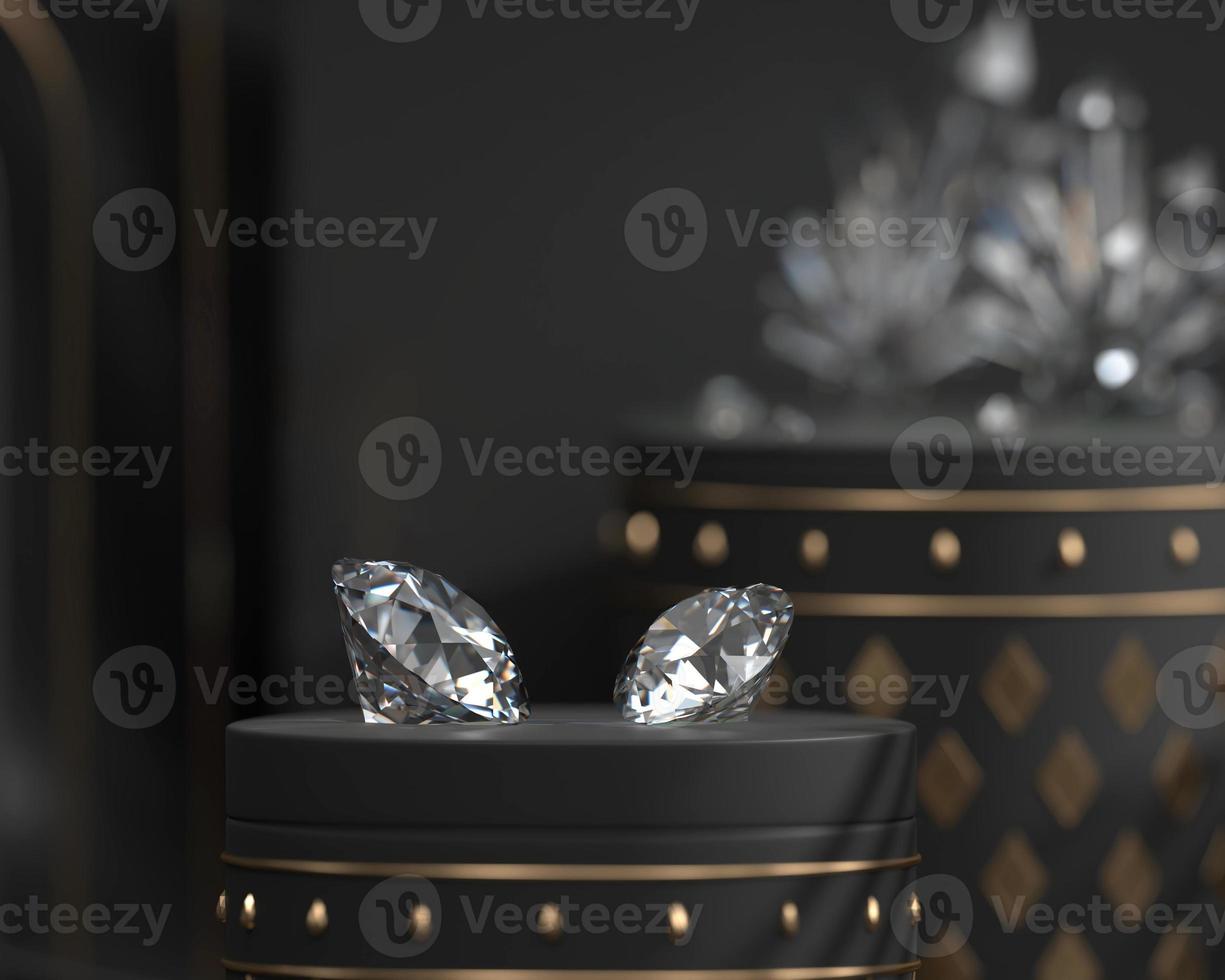 Round diamonds placed on black background soft focus 3d rendering photo